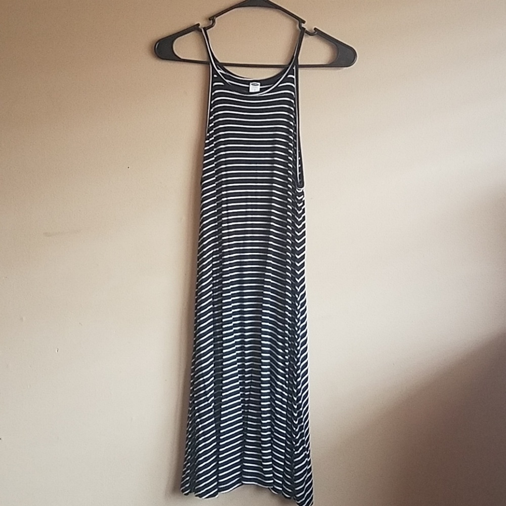 Black/White Striped Halter Dress